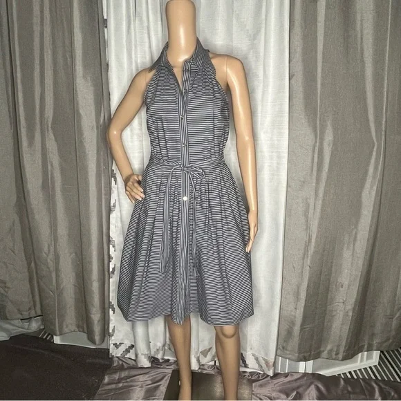 Michael Kors Blue and White Sleeveless Halter Sundress - Picture 1 of 8